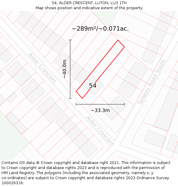 54, ALDER CRESCENT, LUTON, LU3 1TH: Plot and title map