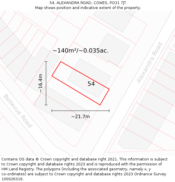 54, ALEXANDRA ROAD, COWES, PO31 7JT: Plot and title map