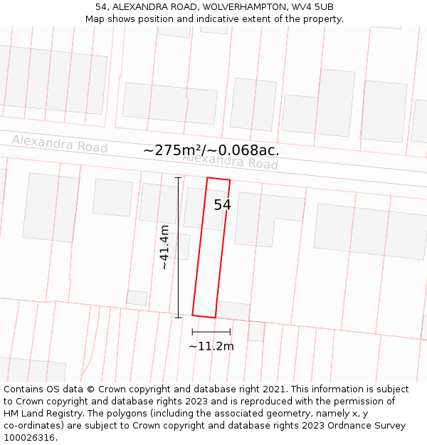 54, ALEXANDRA ROAD, WOLVERHAMPTON, WV4 5UB: Plot and title map