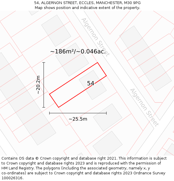 54, ALGERNON STREET, ECCLES, MANCHESTER, M30 9PG: Plot and title map