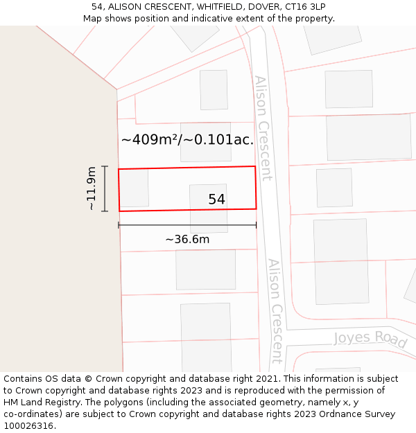 54, ALISON CRESCENT, WHITFIELD, DOVER, CT16 3LP: Plot and title map