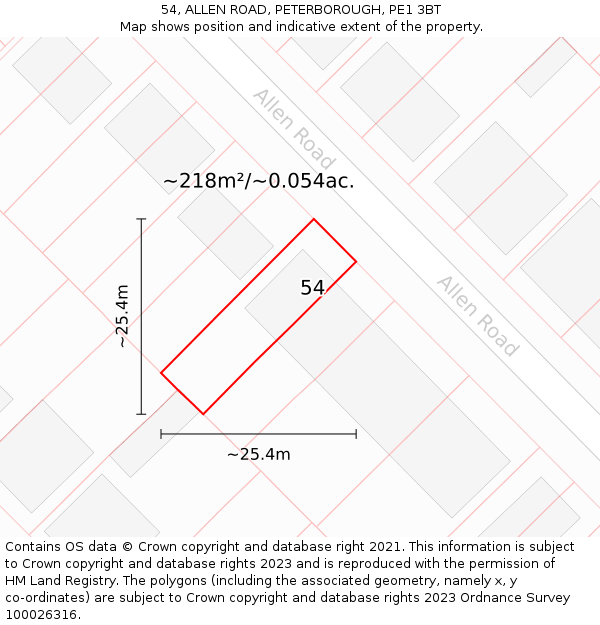 54, ALLEN ROAD, PETERBOROUGH, PE1 3BT: Plot and title map