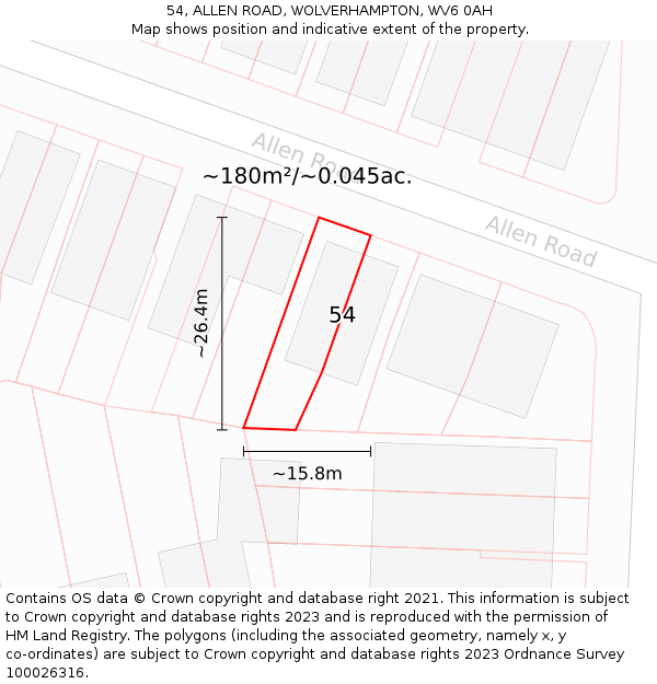 54, ALLEN ROAD, WOLVERHAMPTON, WV6 0AH: Plot and title map
