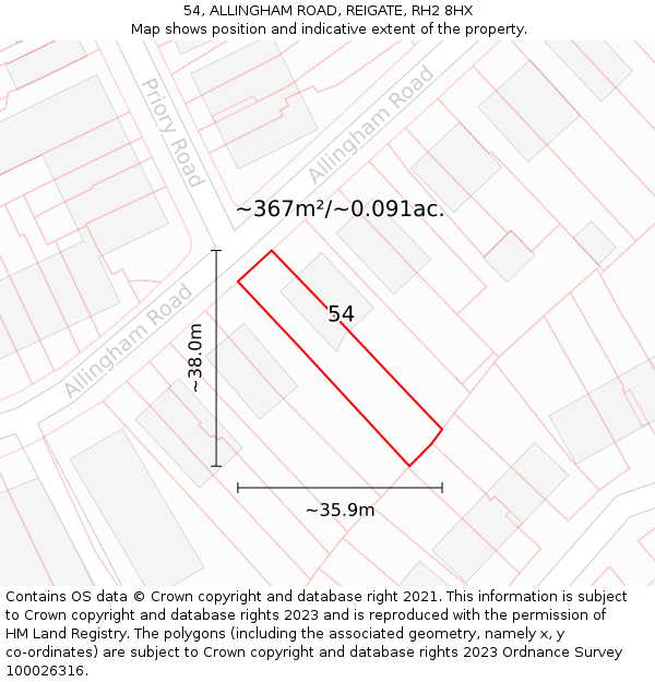 54, ALLINGHAM ROAD, REIGATE, RH2 8HX: Plot and title map