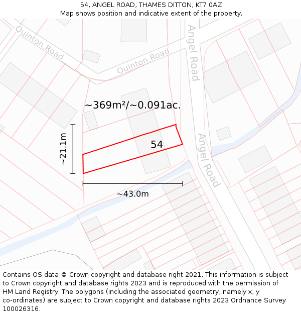 54, ANGEL ROAD, THAMES DITTON, KT7 0AZ: Plot and title map