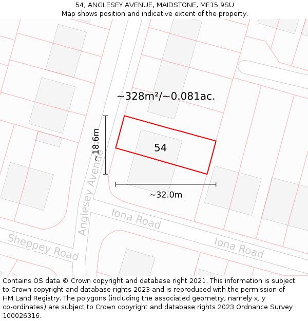 54, ANGLESEY AVENUE, MAIDSTONE, ME15 9SU: Plot and title map