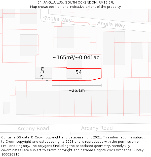 54, ANGLIA WAY, SOUTH OCKENDON, RM15 5FL: Plot and title map