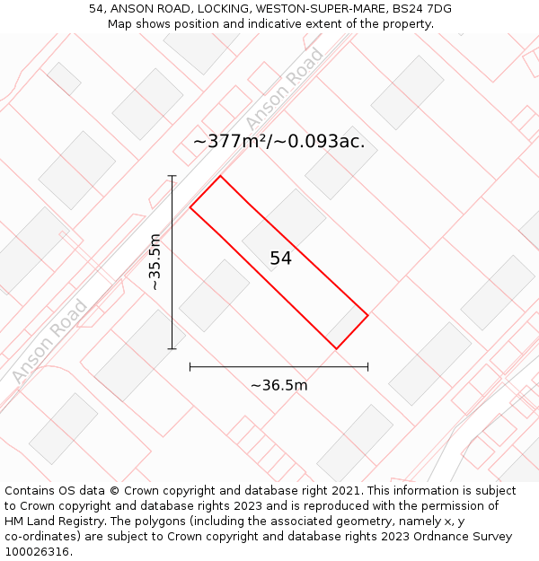54, ANSON ROAD, LOCKING, WESTON-SUPER-MARE, BS24 7DG: Plot and title map