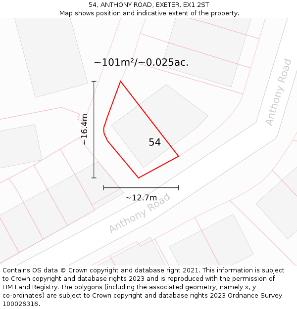 54, ANTHONY ROAD, EXETER, EX1 2ST: Plot and title map