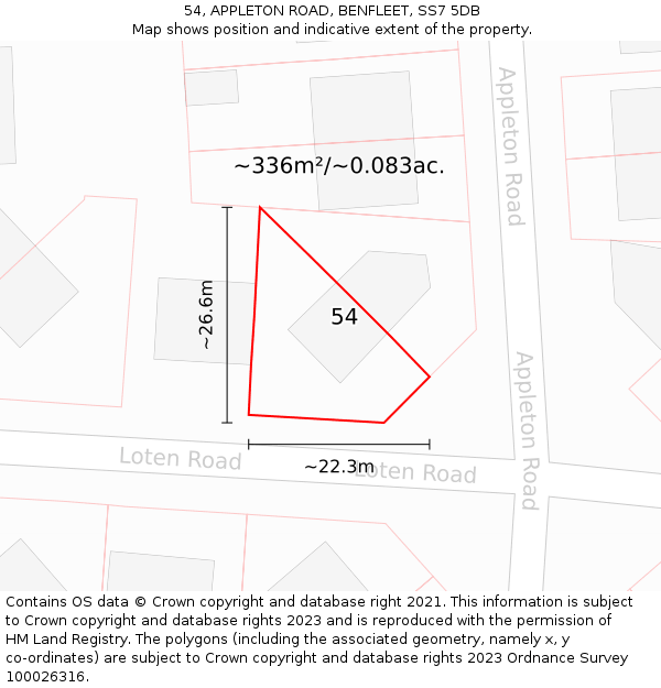 54, APPLETON ROAD, BENFLEET, SS7 5DB: Plot and title map