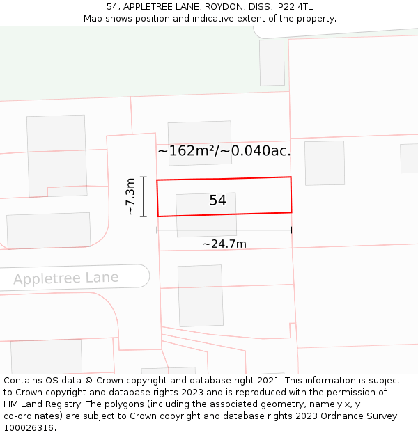 54, APPLETREE LANE, ROYDON, DISS, IP22 4TL: Plot and title map