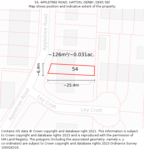 54, APPLETREE ROAD, HATTON, DERBY, DE65 5EF: Plot and title map