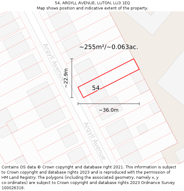 54, ARGYLL AVENUE, LUTON, LU3 1EQ: Plot and title map
