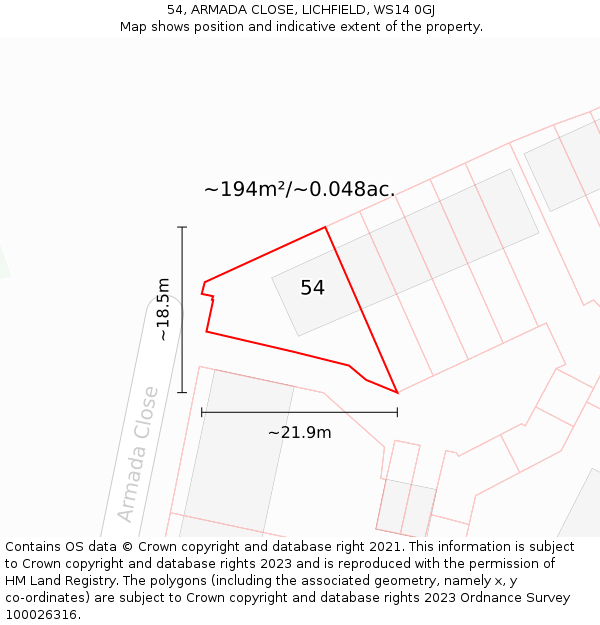 54, ARMADA CLOSE, LICHFIELD, WS14 0GJ: Plot and title map