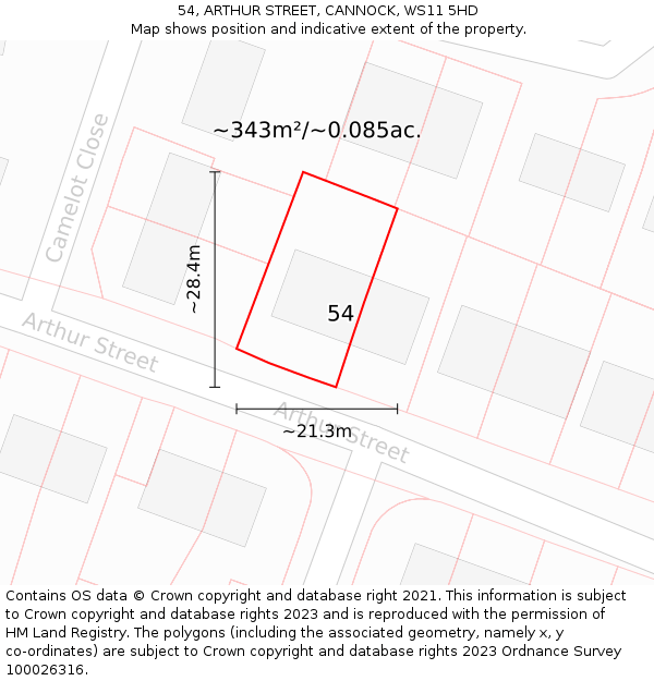 54, ARTHUR STREET, CANNOCK, WS11 5HD: Plot and title map