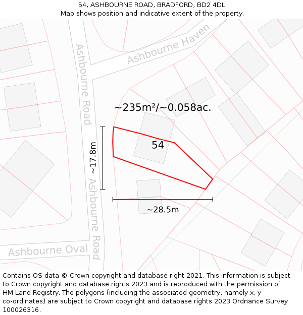 54, ASHBOURNE ROAD, BRADFORD, BD2 4DL: Plot and title map