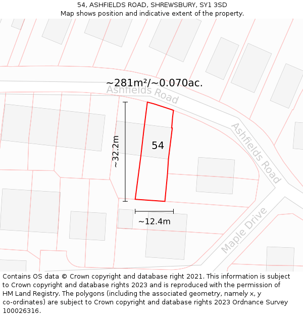 54, ASHFIELDS ROAD, SHREWSBURY, SY1 3SD: Plot and title map