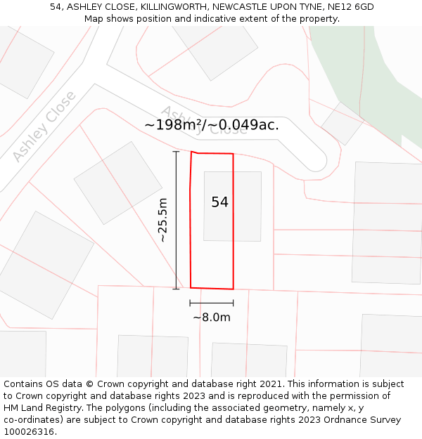 54, ASHLEY CLOSE, KILLINGWORTH, NEWCASTLE UPON TYNE, NE12 6GD: Plot and title map