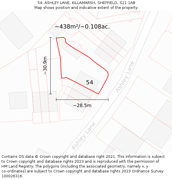 54, ASHLEY LANE, KILLAMARSH, SHEFFIELD, S21 1AB: Plot and title map