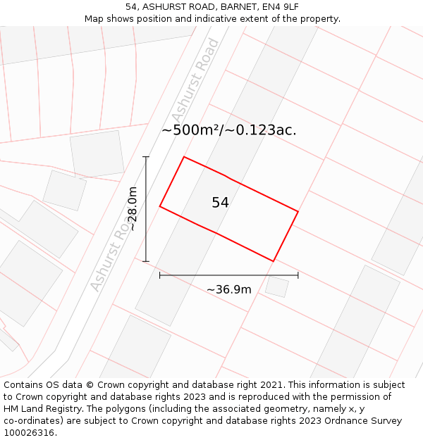 54, ASHURST ROAD, BARNET, EN4 9LF: Plot and title map