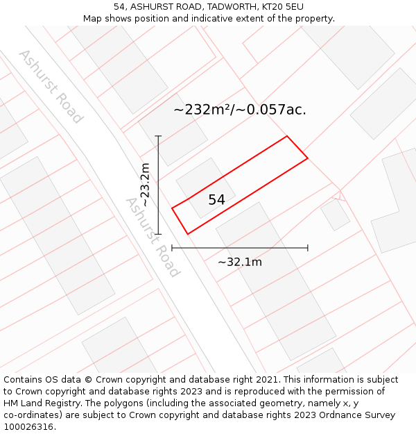54, ASHURST ROAD, TADWORTH, KT20 5EU: Plot and title map