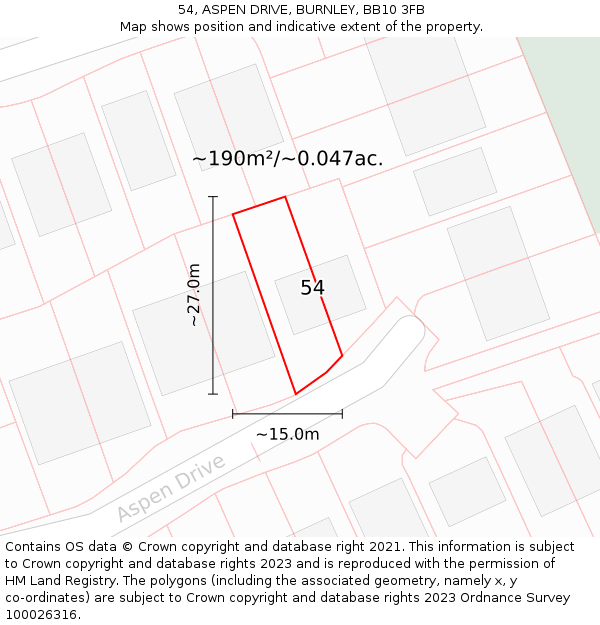 54, ASPEN DRIVE, BURNLEY, BB10 3FB: Plot and title map