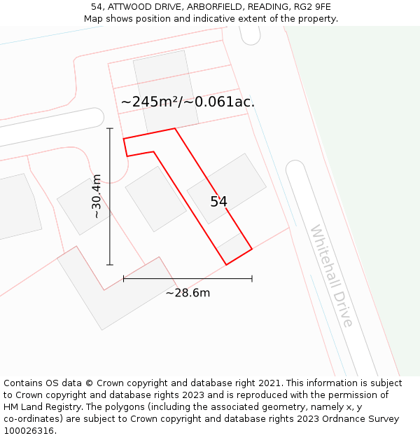 54, ATTWOOD DRIVE, ARBORFIELD, READING, RG2 9FE: Plot and title map