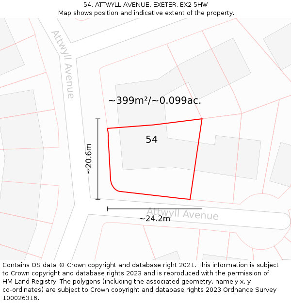 54, ATTWYLL AVENUE, EXETER, EX2 5HW: Plot and title map