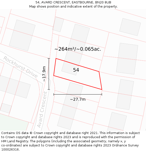 54, AVARD CRESCENT, EASTBOURNE, BN20 8UB: Plot and title map