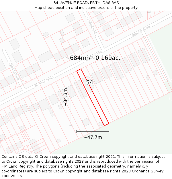 54, AVENUE ROAD, ERITH, DA8 3AS: Plot and title map