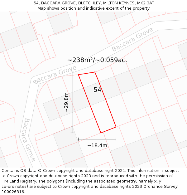 54, BACCARA GROVE, BLETCHLEY, MILTON KEYNES, MK2 3AT: Plot and title map