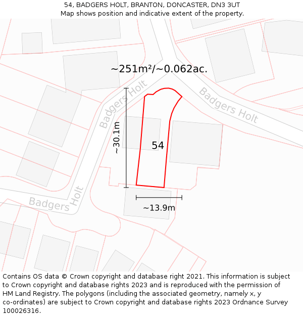 54, BADGERS HOLT, BRANTON, DONCASTER, DN3 3UT: Plot and title map