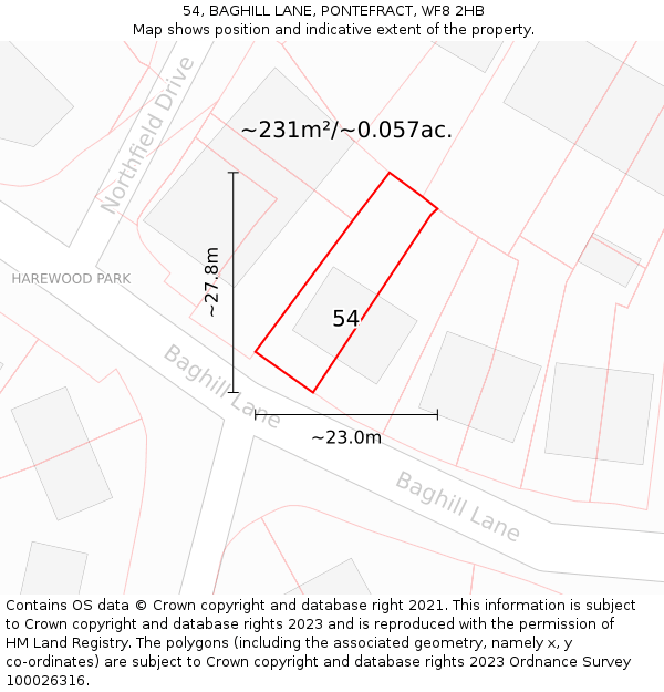 54, BAGHILL LANE, PONTEFRACT, WF8 2HB: Plot and title map