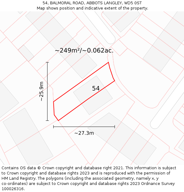54, BALMORAL ROAD, ABBOTS LANGLEY, WD5 0ST: Plot and title map