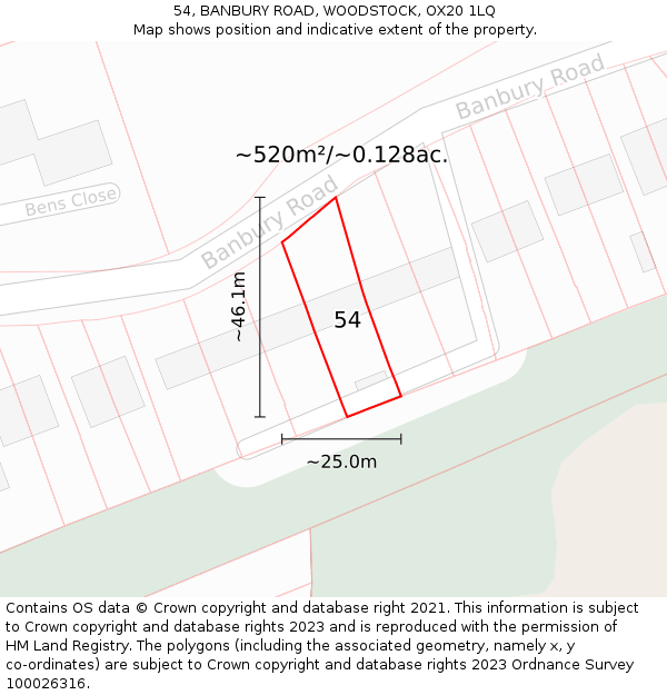 54, BANBURY ROAD, WOODSTOCK, OX20 1LQ: Plot and title map