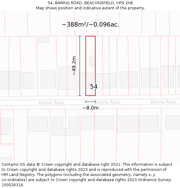 54, BARING ROAD, BEACONSFIELD, HP9 2NE: Plot and title map