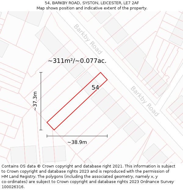 54, BARKBY ROAD, SYSTON, LEICESTER, LE7 2AF: Plot and title map