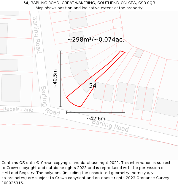 54, BARLING ROAD, GREAT WAKERING, SOUTHEND-ON-SEA, SS3 0QB: Plot and title map