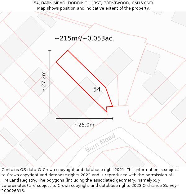 54, BARN MEAD, DODDINGHURST, BRENTWOOD, CM15 0ND: Plot and title map