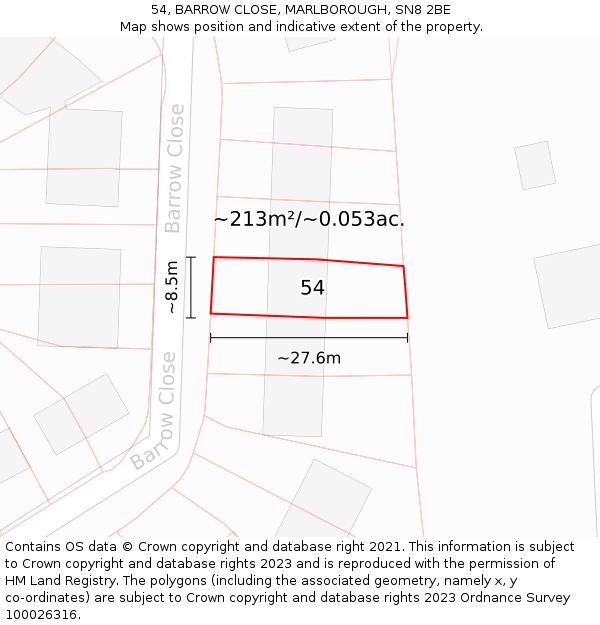 54, BARROW CLOSE, MARLBOROUGH, SN8 2BE: Plot and title map