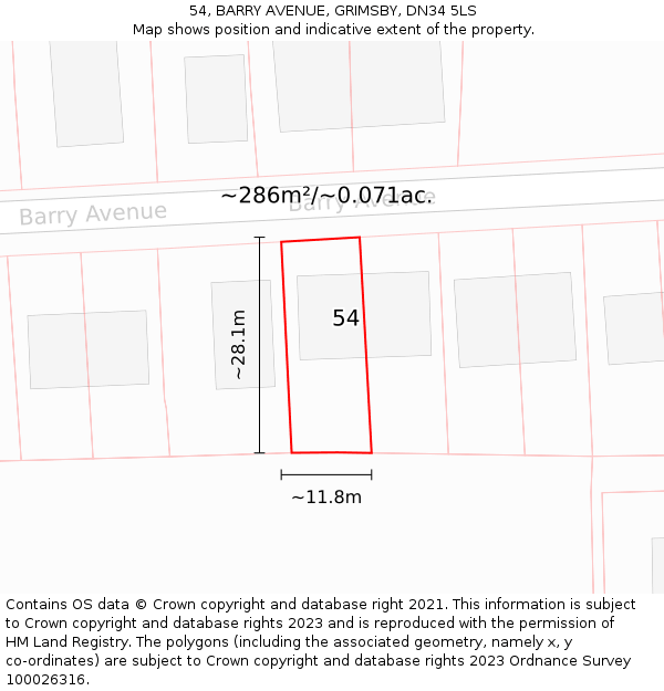 54, BARRY AVENUE, GRIMSBY, DN34 5LS: Plot and title map