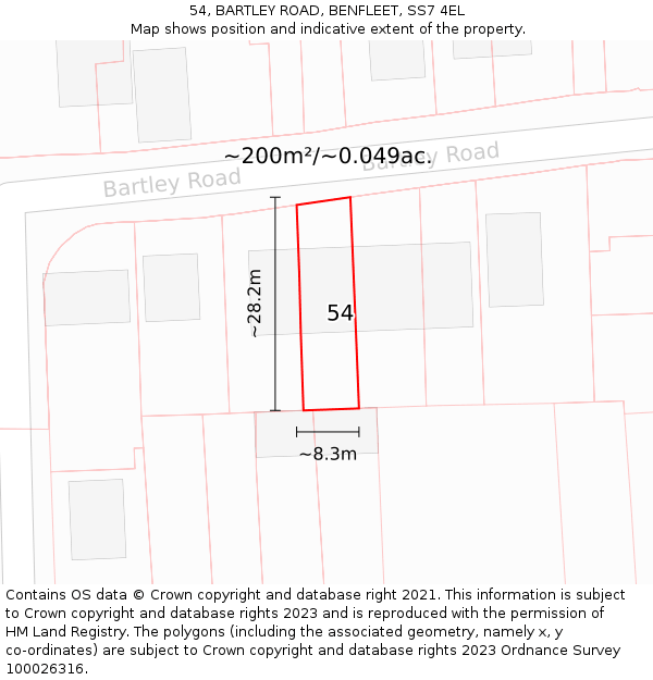 54, BARTLEY ROAD, BENFLEET, SS7 4EL: Plot and title map