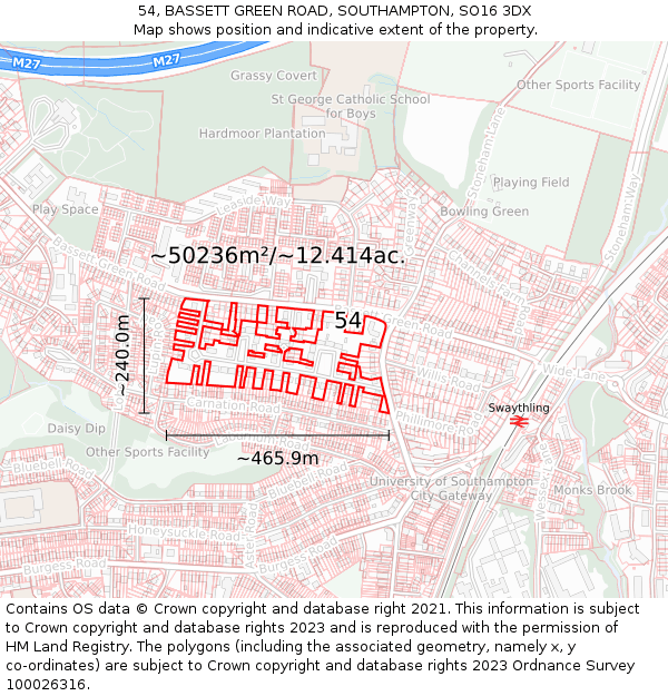 54, BASSETT GREEN ROAD, SOUTHAMPTON, SO16 3DX: Plot and title map
