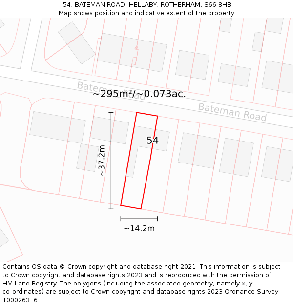 54, BATEMAN ROAD, HELLABY, ROTHERHAM, S66 8HB: Plot and title map