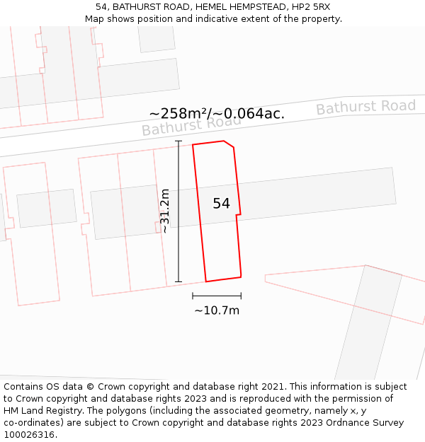 54, BATHURST ROAD, HEMEL HEMPSTEAD, HP2 5RX: Plot and title map