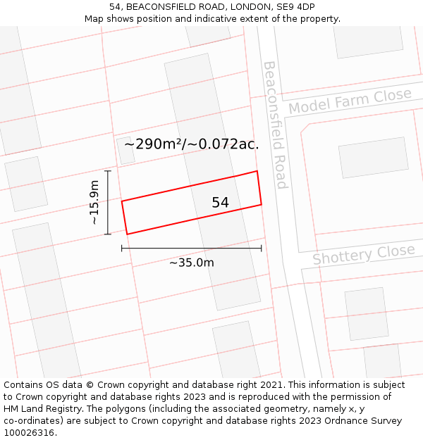 54, BEACONSFIELD ROAD, LONDON, SE9 4DP: Plot and title map