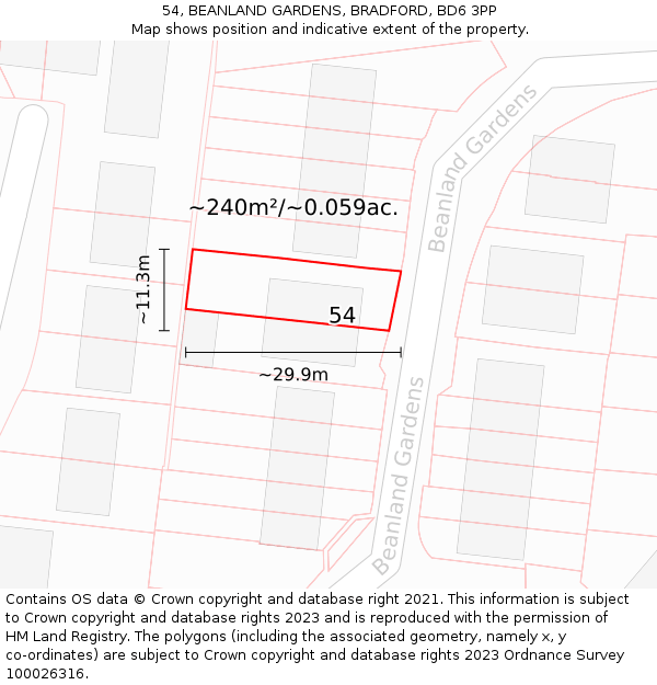 54, BEANLAND GARDENS, BRADFORD, BD6 3PP: Plot and title map