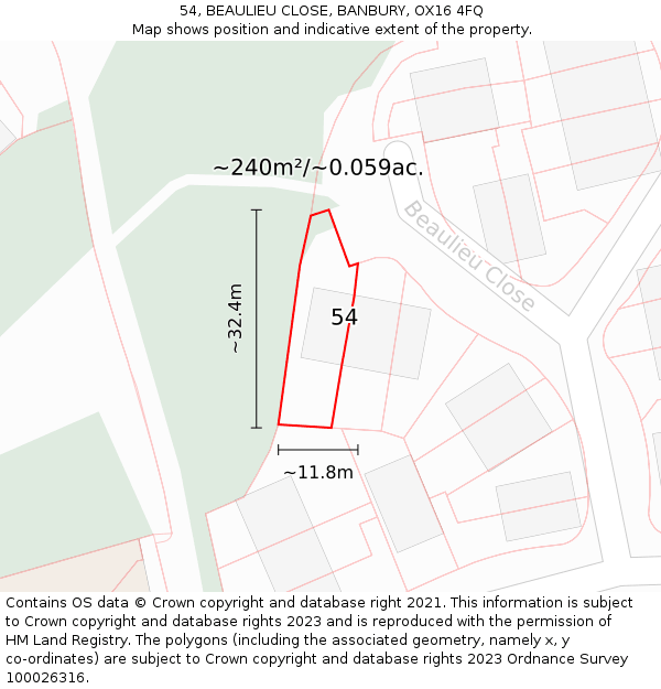 54, BEAULIEU CLOSE, BANBURY, OX16 4FQ: Plot and title map
