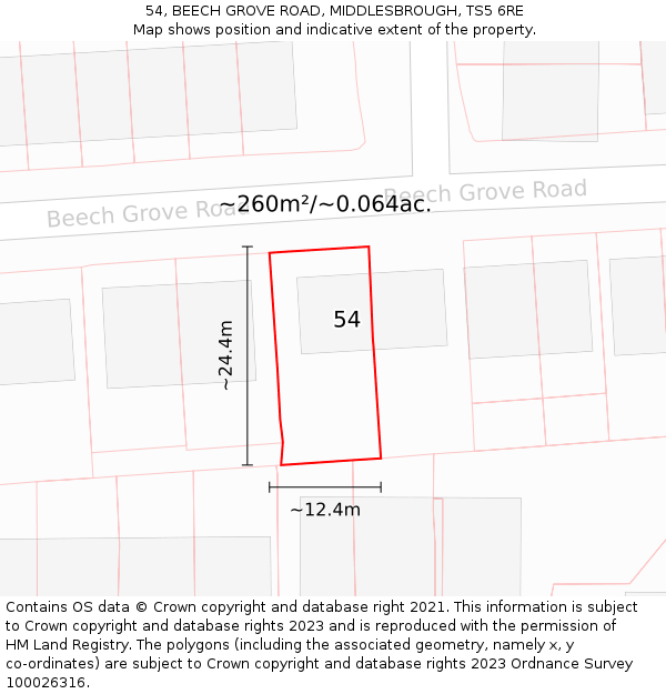 54, BEECH GROVE ROAD, MIDDLESBROUGH, TS5 6RE: Plot and title map