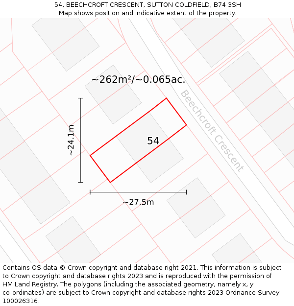 54, BEECHCROFT CRESCENT, SUTTON COLDFIELD, B74 3SH: Plot and title map